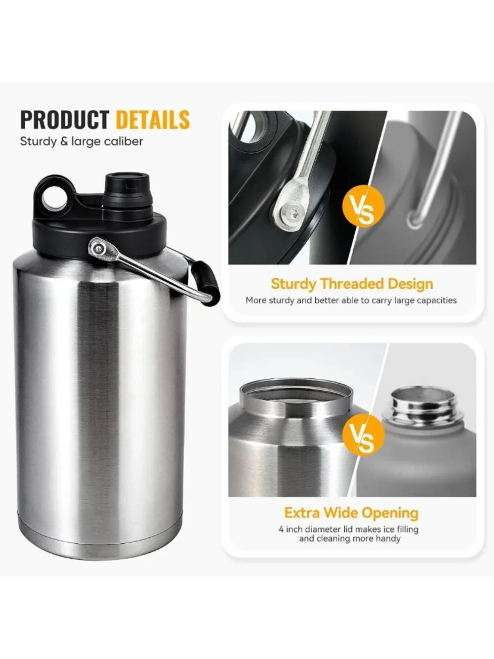 Insulated Stainless Steel Gallon Jug with Handle - 128oz Double Vacuum Water